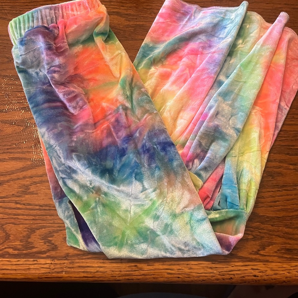 Pink and Purple Tie-Dye Velour Leggings with Psychedelic Swirl